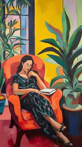 Matisse stijl schilderij vrouw in stoel Matisse stijl schilderij vrouw in stoel