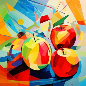 Kubistische abstracte appels, wanddecoratie voor keuken | print on demand Kubistische abstracte appels, wanddecoratie voor keuken | print on demand