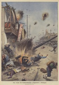 Een scène van het Japanse bombardement op Shanghai