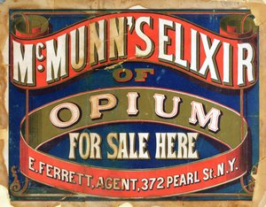 Poster die McMunns Elixir of Opium adverteert
