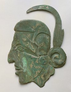 Repousse mannelijk profiel, Caddoan, Spiro, 1200-1350 (koper)