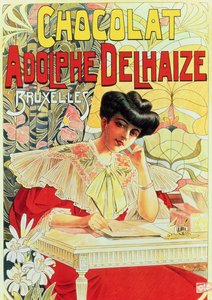 Poster die Adolphe Delhaize Chocolade adverteert, ca. 1900