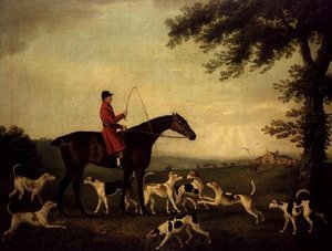 Jager met honden in een landschap