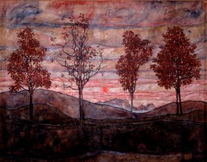 Vier Bomen. Schilderij door Egon Schiele