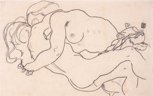 Twee omhelzende vrouwelijke naakten, 1918