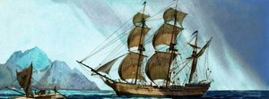 Ongeïdentificeerd zeilschip nadert een eiland