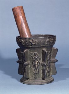Apothekersvijzel en stamper (metaal & hout)