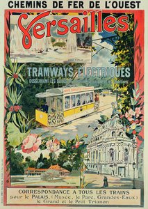 Poster die de elektrische tram adverteert in Versailles
