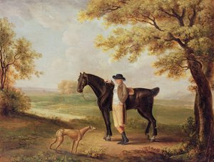 Paard, ruiter en windhond