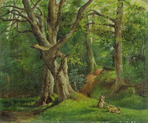Boslandschap met konijnen, 1862