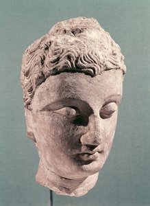 Hoofd van Boeddha, Gandhara, 2e-4e eeuw (stucwerk)