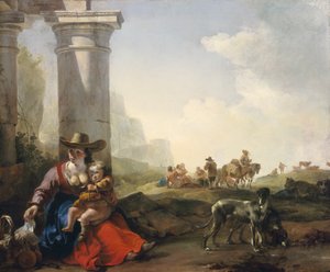 Italiaanse boeren tussen ruïnes