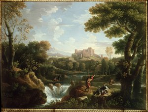 Arcadisch landschap met herders