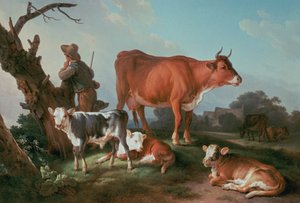 Pastorale scène met een koeherder