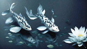 inkt schilderij: Koi-karper witte marmer 02