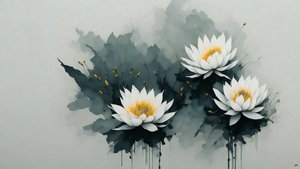 inkt schilderij: Waterlelies 02
