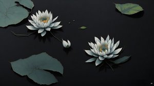 inkt schilderij: Waterlelie zwart 03