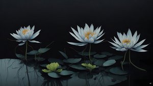 inkt schilderij: Waterlelie zwart 04