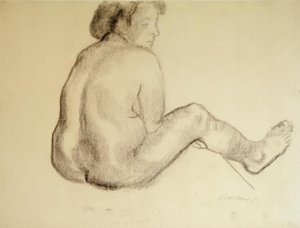 Käthe Kollwitz, Zittende vrouwelijke rugnaakt naar rechts