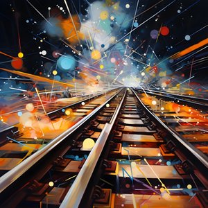 Een abstract schilderij vol fantasie, spoorfotografie 2