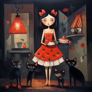 gekke kattenvrouw in jurk 1