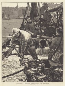 Het lossen van een Franse haringboot in Boulogne