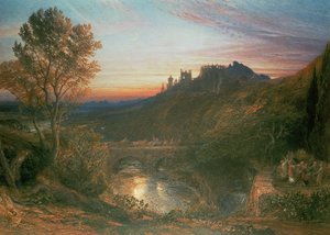 De stad bij zonsondergang