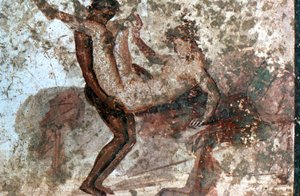 Erotische muurschildering, Pompeii, Italië