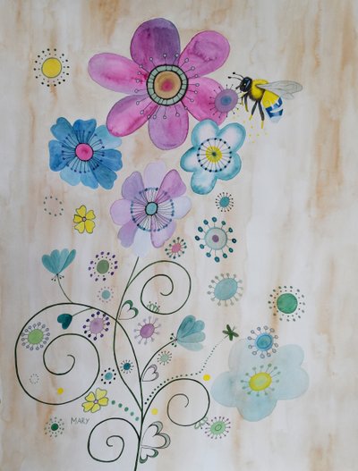 Bijen en hun bloemen door Marys Watercolors