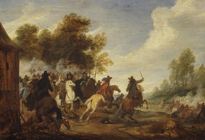 Een cavaleriegevecht door Adam Frans van der Meulen