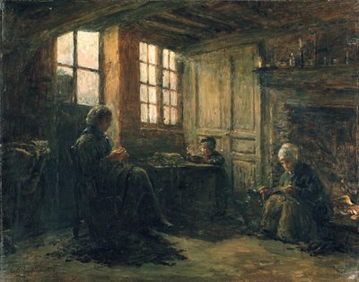 Vrouwen die Linnen Frayen, Honfleur door Adolphe Felix Cals