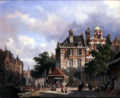 Een Nederlandse straatscène door Adrianus Eversen