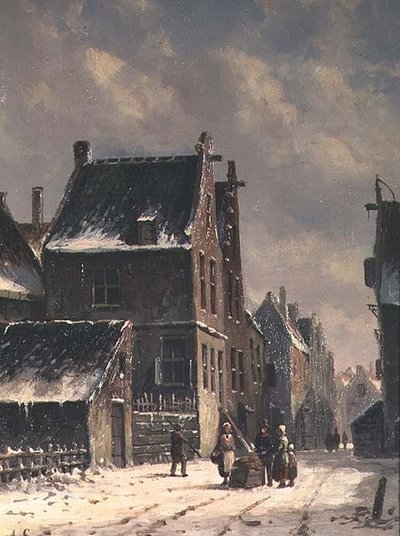 Een Nederlandse stad in de winter door Adrianus Eversen