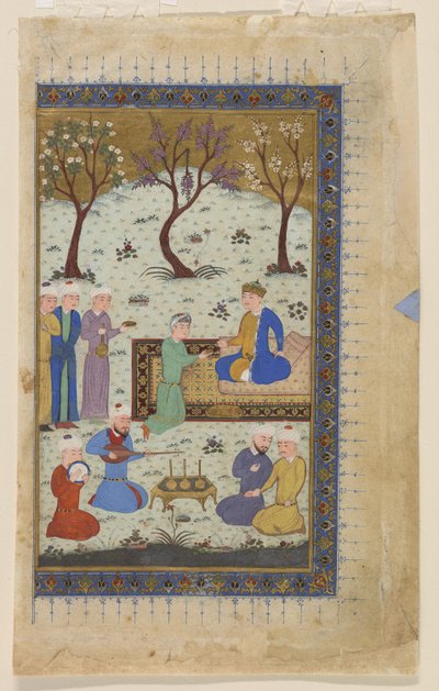 Een prins op de troon omringd door bedienden, 1425-30 door Afghan School