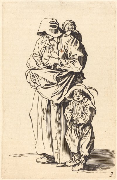 Moeder en drie kinderen door After Jacques Callot