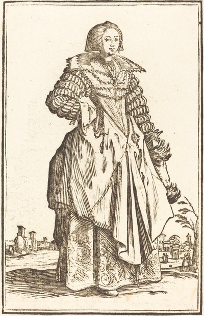 Adellijke Vrouw met Grote Kraag door After Jacques Callot