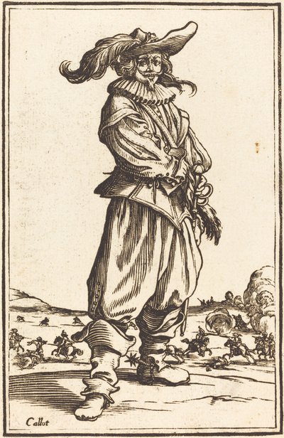 Soldaat met Gevederde Hoed door After Jacques Callot