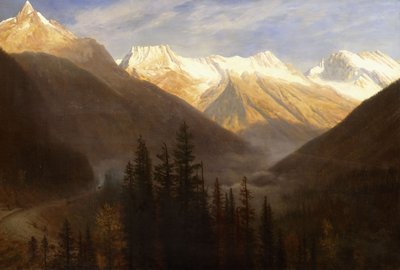 Zonsopgang vanaf Glacier Station, ca. 1890 door Albert Bierstadt