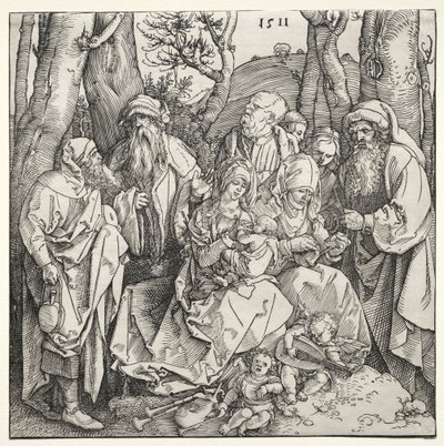 De Heilige Familie met Twee Muzikale Engelen door Albrecht Dürer