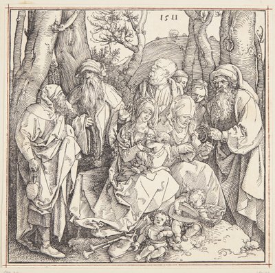 De heilige verwantschap met engelen door Albrecht Dürer