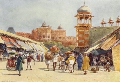 De Bazaar, Agra door Alexander Henry Hallam Murray