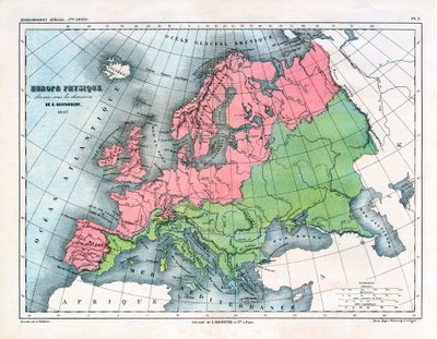 Kaart van fysiek Europa door Alexandre Vuillemin