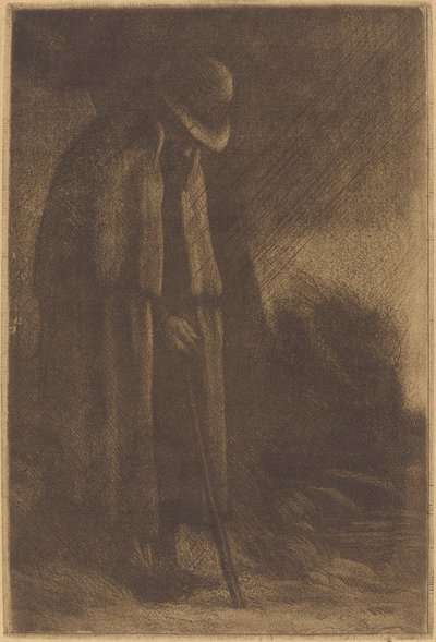 Reiziger die schuilt door Alphonse Legros