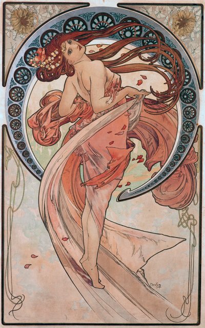 Dans (Rose) door Alphonse Mucha