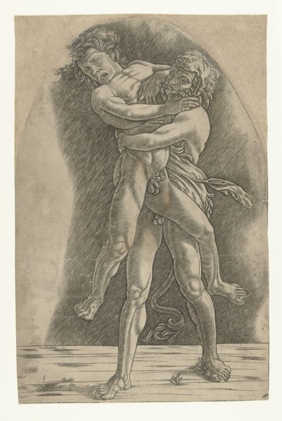 Hercules worstelt met Antaeus door Andrea Mantegna (school of)