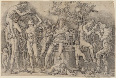 Bacchanaal met een Wijnvat door Andrea Mantegna