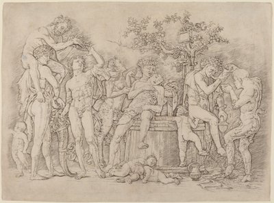 Bacchanaal met een Wijnvat door Andrea Mantegna