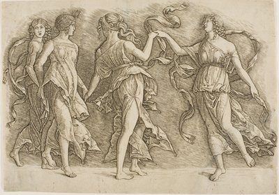 Vier vrouwen dansen door Andrea Mantegna