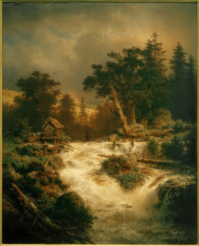 A. Achenbach, Noordelijke waterval met regenboog door Andreas Achenbach