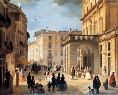 Piazza della Scala (Scala-plein) in Milaan door Angelo Inganni